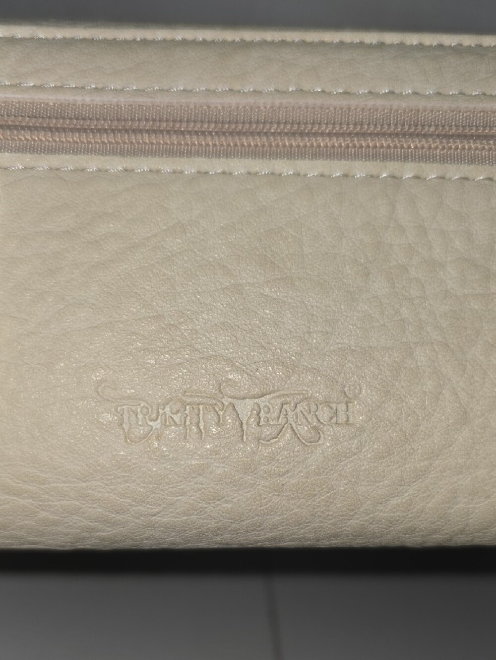 Cream and Brown Tooled Western Wallet with Turquoise Concho - Picture 5 of 10